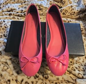 Talbots Hot Pink Leather Bow Ballet Flats